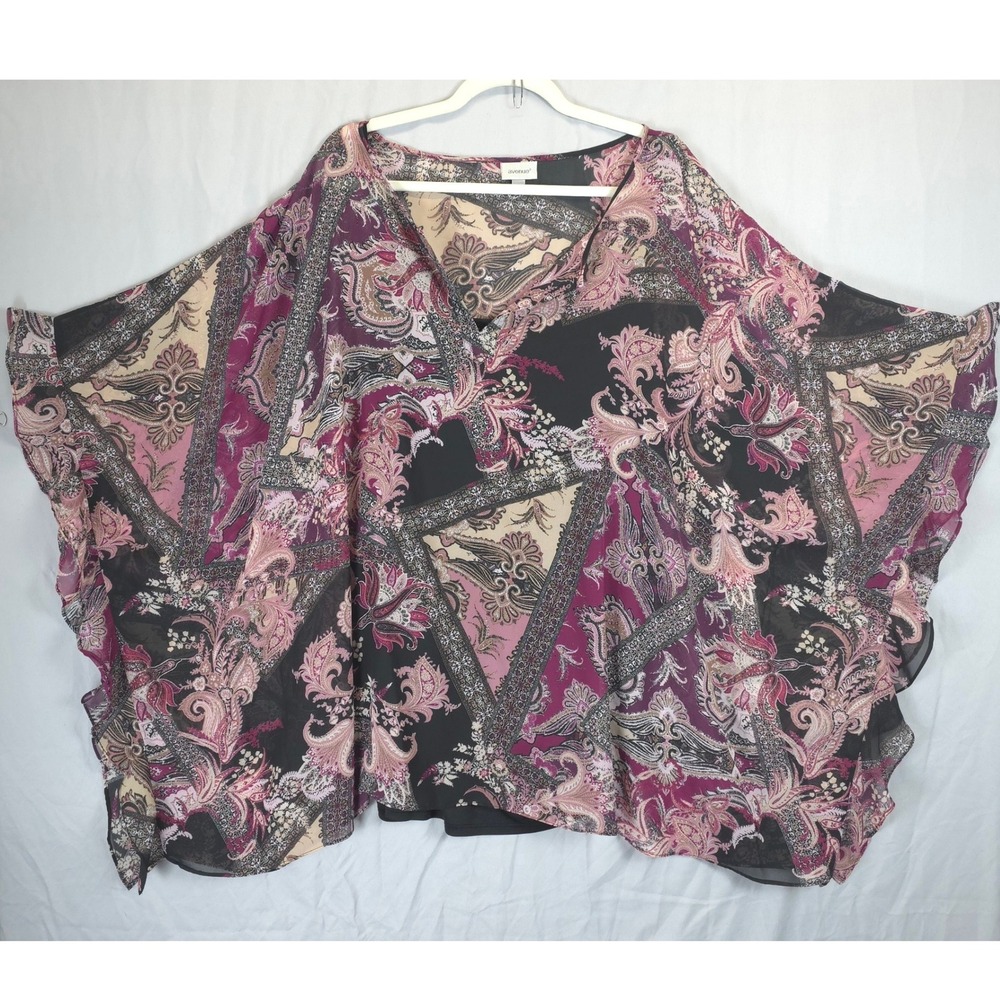 Avenue‎ Paisley Kimono Sheer Overlay Tunic Kaftan Blouse Purple Women 30 / 32
